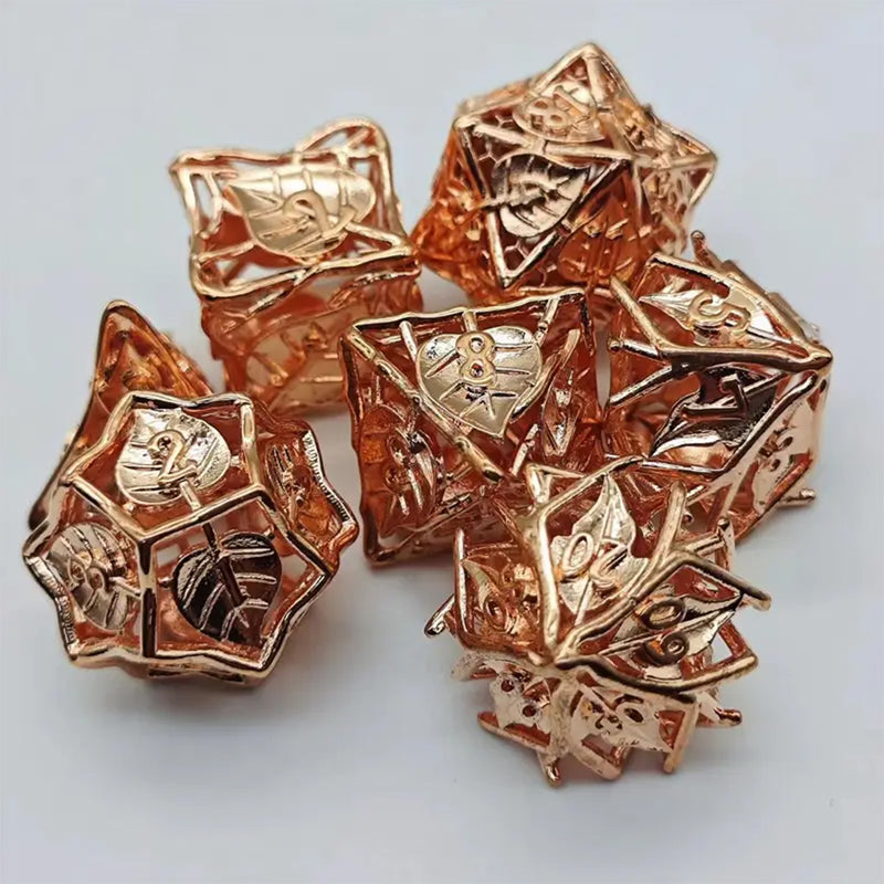 Autumn - 7 Piece Hollow Metal Polyhedral Dice Set & Dice Case