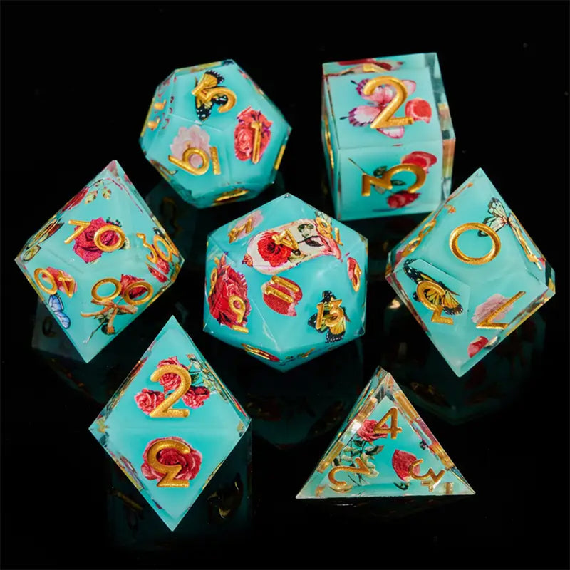 Secret Garden - Handcrafted Sharp Edge Dice Set & Dice Case