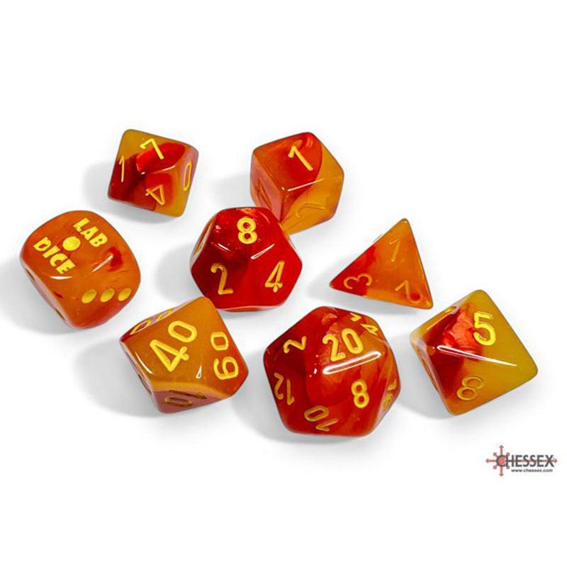 Chessex Lab Dice - Gemini Luminary Gellow-Red/Yellow 8 Piece Polyhedral Dice Set (CHX 30051)