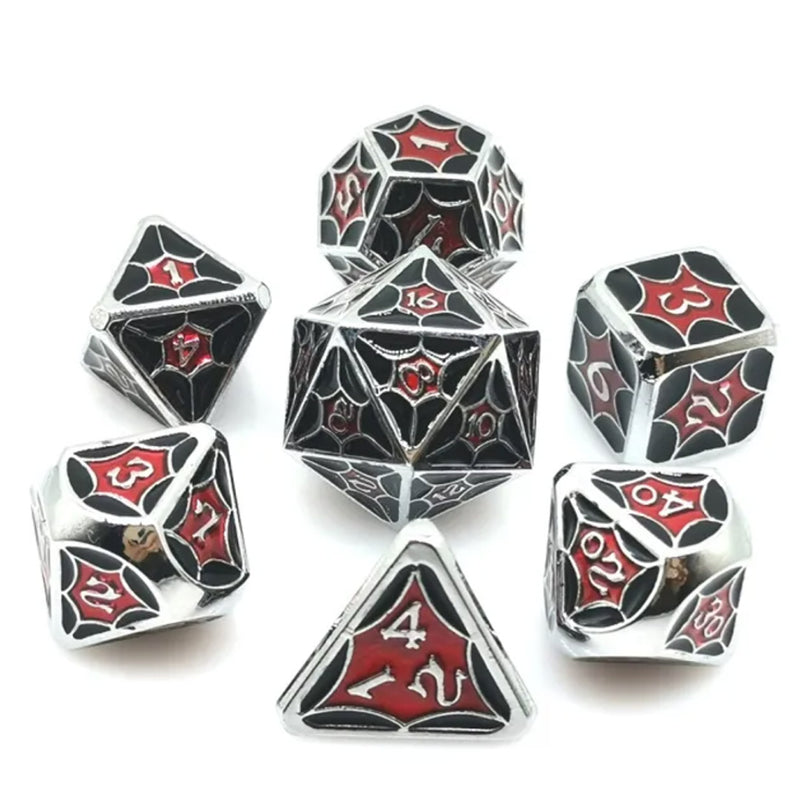 Widows Bite - 7 Piece Metal Polyhedral Dice Set & Dice Case