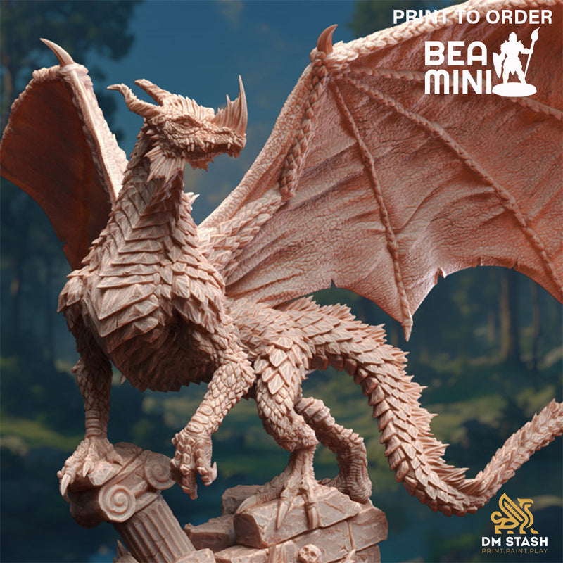 Midorius the Broken - Juvenile Green Dragon | BeaMini Print to Order Miniatures