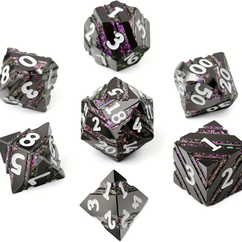 Eldritch Power Stone - 7 Piece Metal Polyhedral Dice Set  & Dice Case