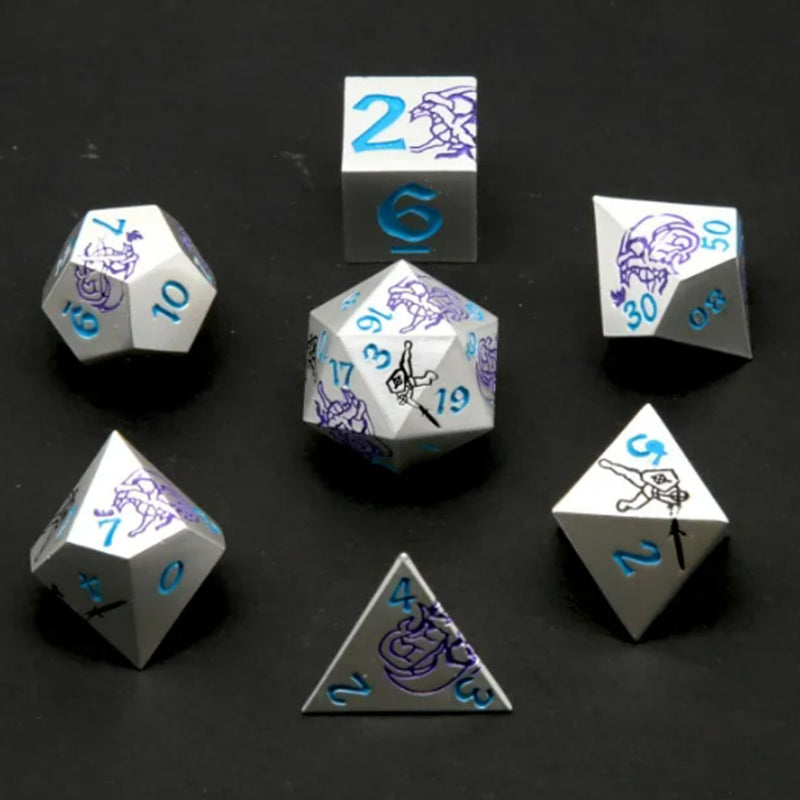 Heroes End Metal Dice - 7 Piece Metal Polyhedral Dice Set