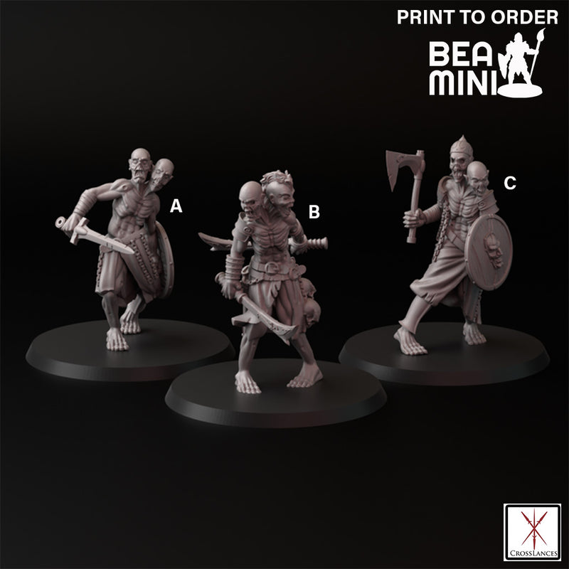 Two-Headed Zombies | BeaMini Print to Order Miniatures