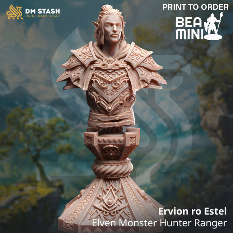 Elven Monster Hunter Ranger - Ervion ro Estel Bust | BeaMini Print to Order Miniatures