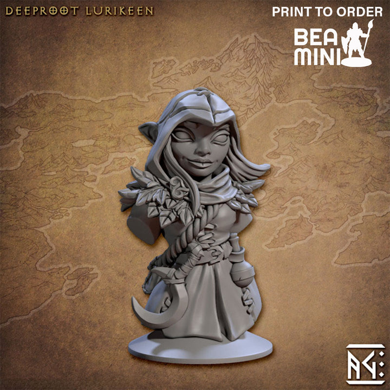 Female Deeproot Lurikeen Bust | BeaMini Print to Order Miniatures