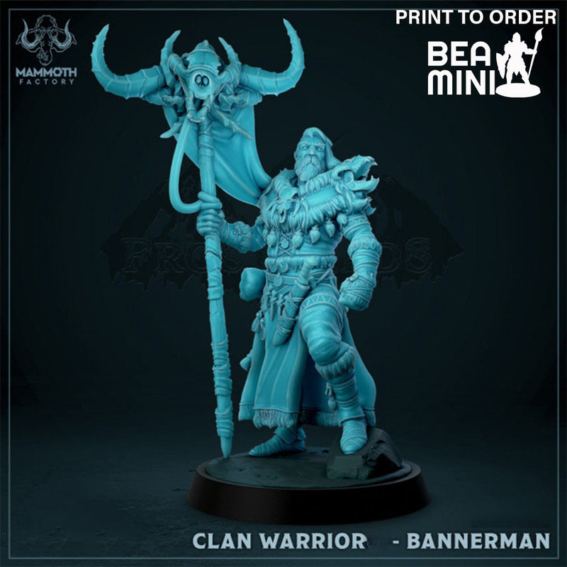 Barbarian Clan Warrior Bannerman | BeaMini Print to Order Miniatures