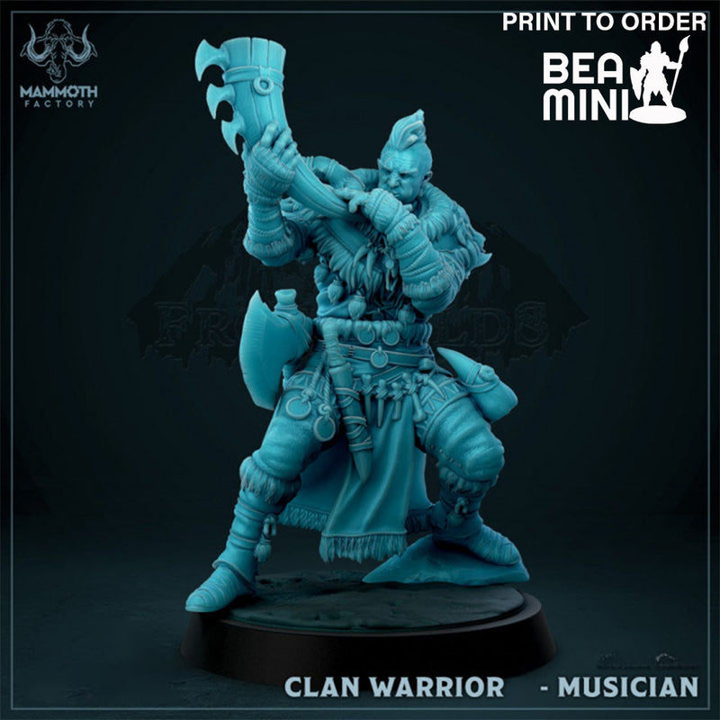 Barbarian Clan Warrior Musician | BeaMini Print to Order Miniatures