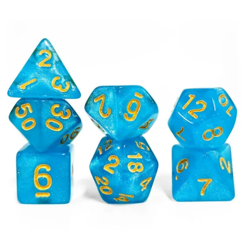 Cerulean Haze Dice - 7 Piece Polyhedral Dice Set + Dice Bag