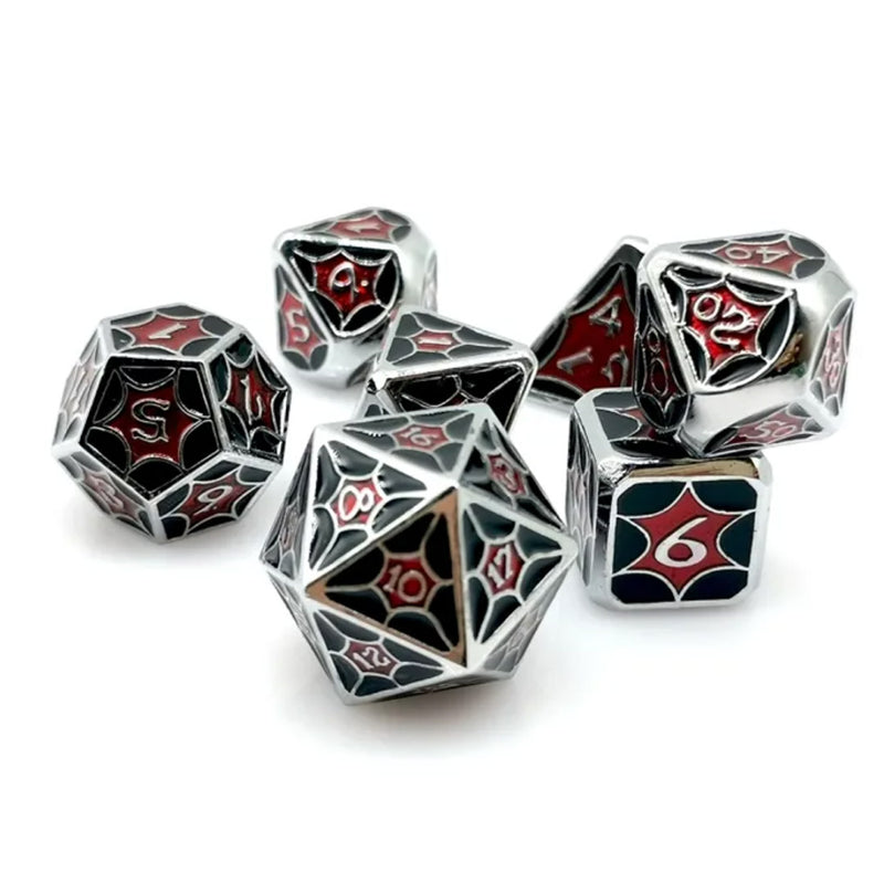 Widows Bite - 7 Piece Metal Polyhedral Dice Set & Dice Case