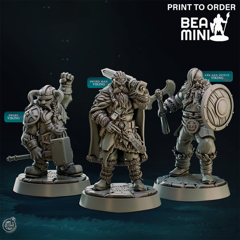 Barbarian Viking Warriors | BeaMini Print to Order Miniatures