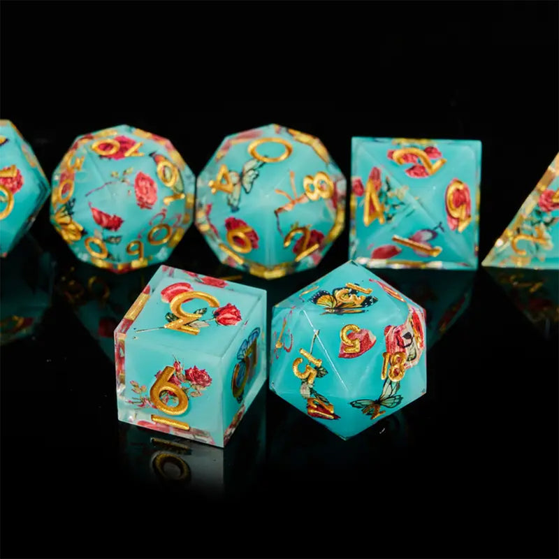 Secret Garden - Handcrafted Sharp Edge Dice Set & Dice Case