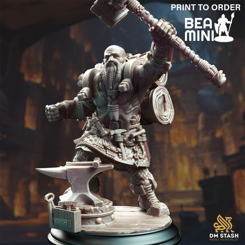 Dwarven Battle Blacksmith - Lochren Ishtrak Hammerfist | BeaMini Print to Order Miniatures