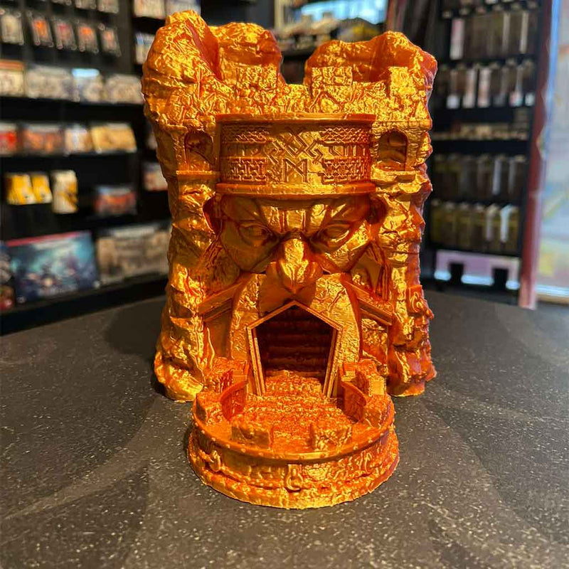 3D Printed Dice Tower - Dwarven Mountain (Orange/Yellow)