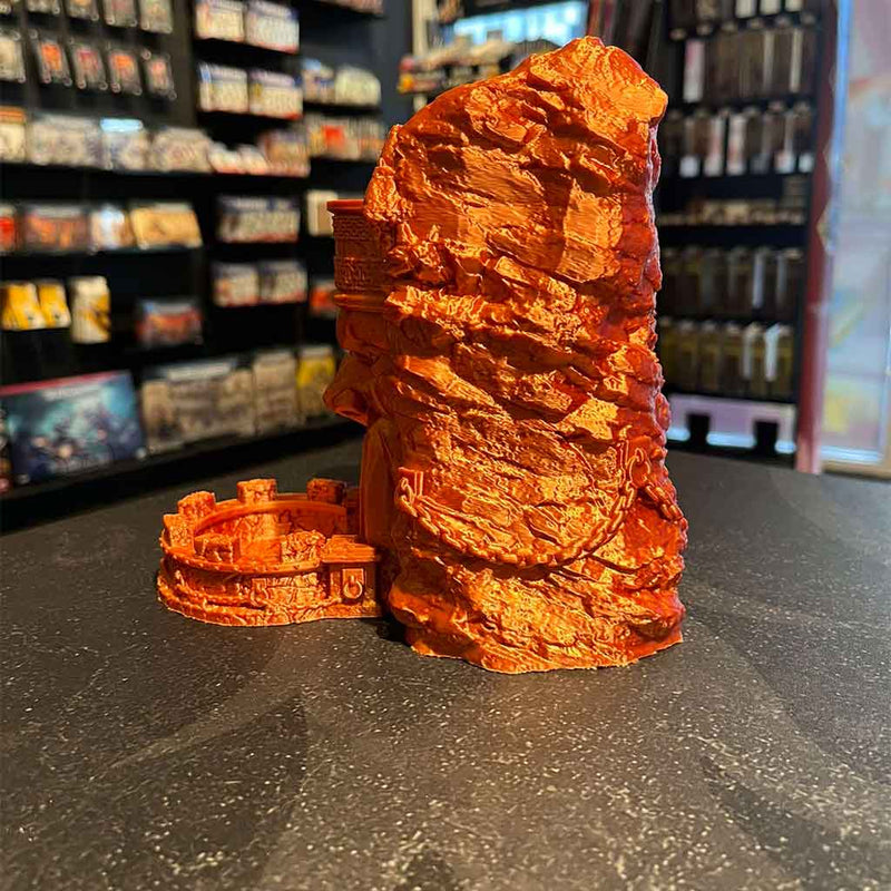 3D Printed Dice Tower - Dwarven Mountain (Orange/Yellow)