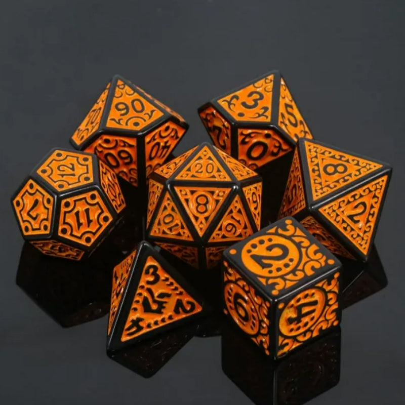Embers Flames - 7 Piece Polyhedral Dice Set + Dice Bag