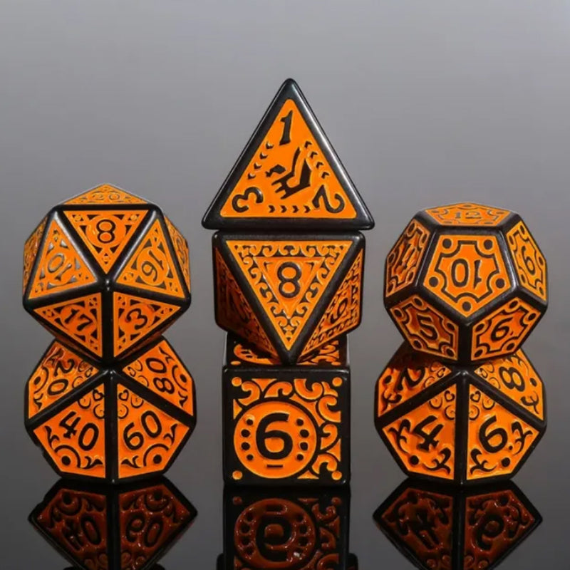 Embers Flames - 7 Piece Polyhedral Dice Set + Dice Bag