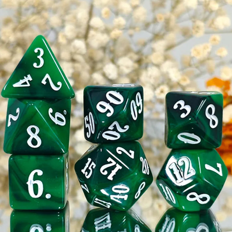 Emerald Isles - 7 Piece Polyhedral Dice Set + Dice Bag