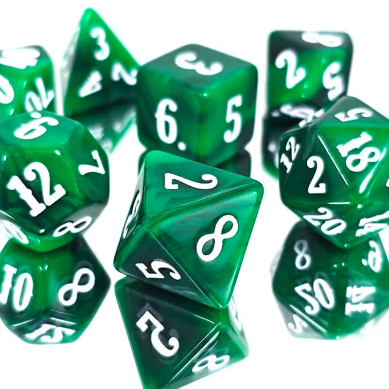 Emerald Isles - 7 Piece Polyhedral Dice Set + Dice Bag