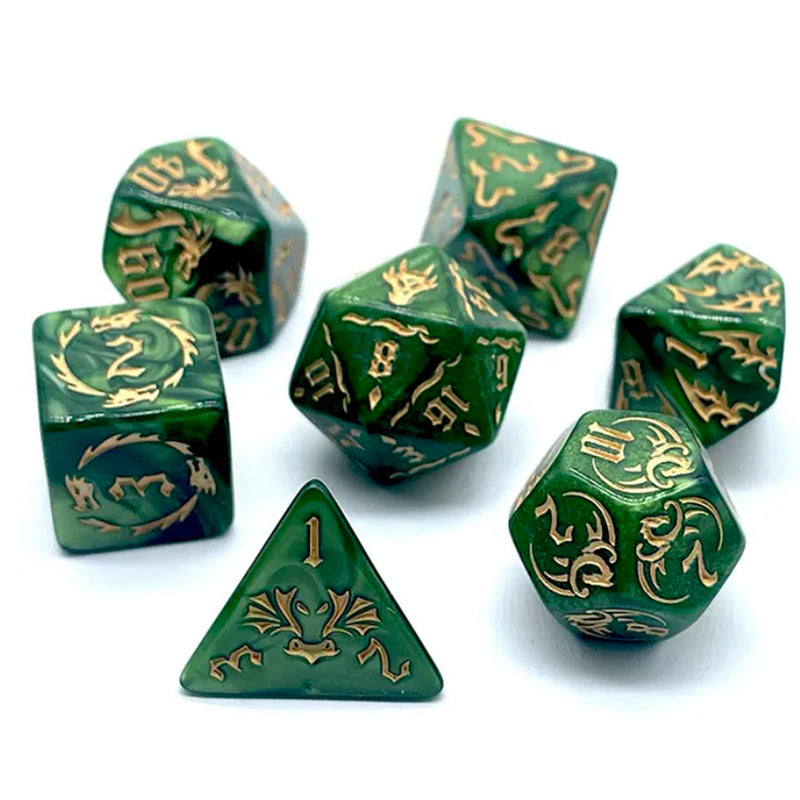 Flying Dragon - 7 Piece Polyhedral Dice Set + Dice Bag