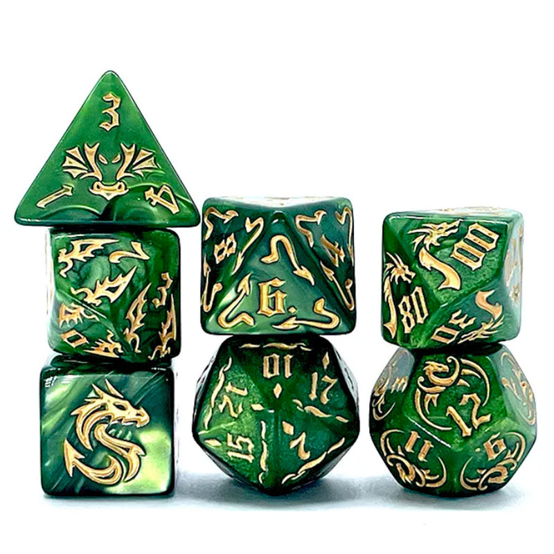 Flying Dragon - 7 Piece Polyhedral Dice Set + Dice Bag