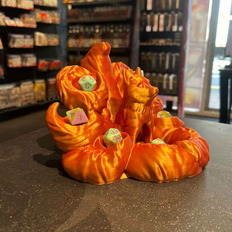 3D Printed Dice Tower - Fox 7 Tails (Orange/Yellow)