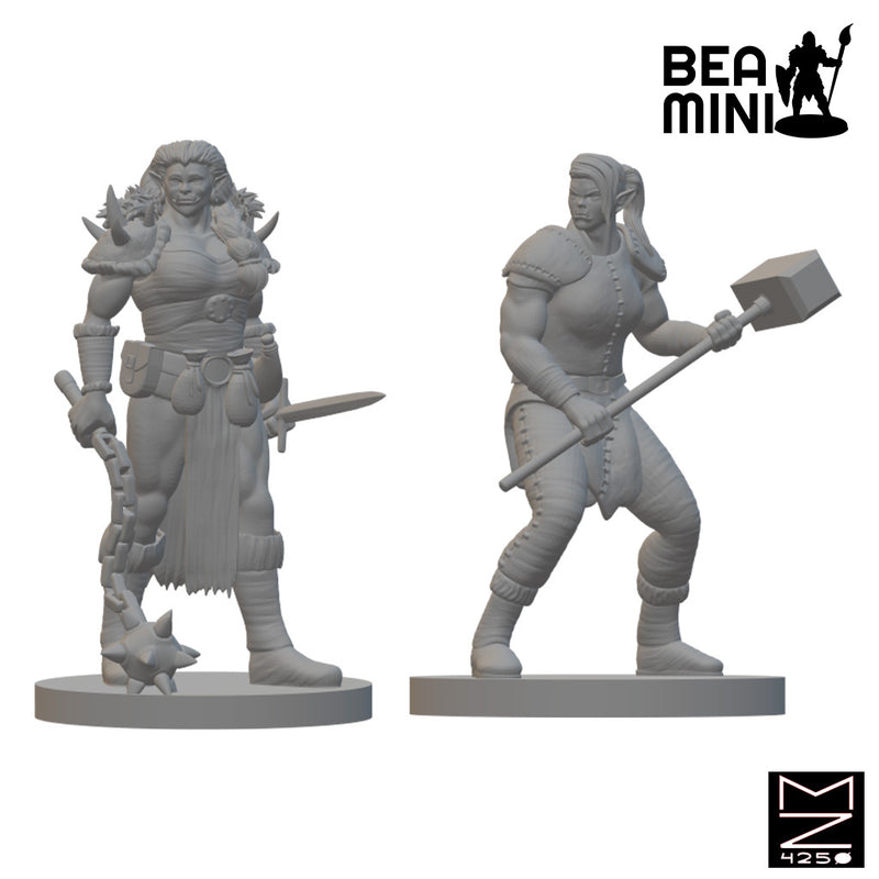 Half Orc Female Barbarians | BeaMini Unpainted RPG Miniatures