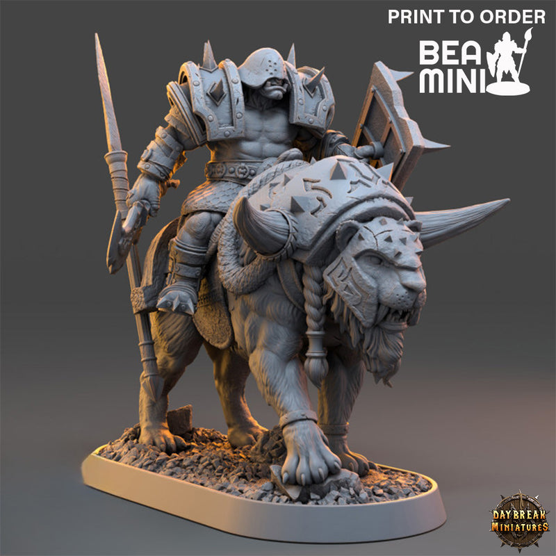 Honzo Juu, Orc Warrior, on Cutter Cat | BeaMini Print to Order Miniatures