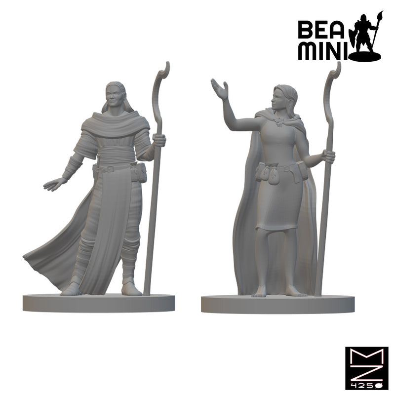 Human Druids | BeaMini Unpainted RPG Miniatures