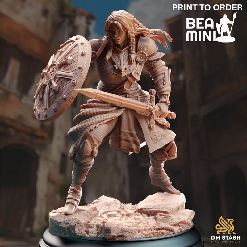 Human Veteran Fighter - Jorjie of Hvirna | BeaMini Print to Order Miniatures