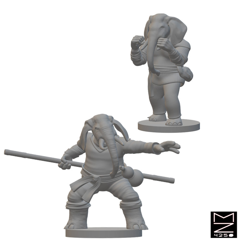 Loxodon Monks | BeaMini Unpainted RPG Miniatures