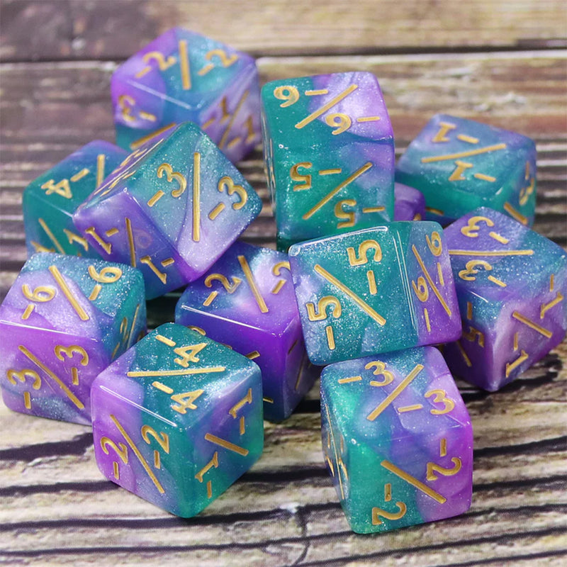 MTG Negative Counter Dice (pack of 10) - Light Blue & Purple with Glitter