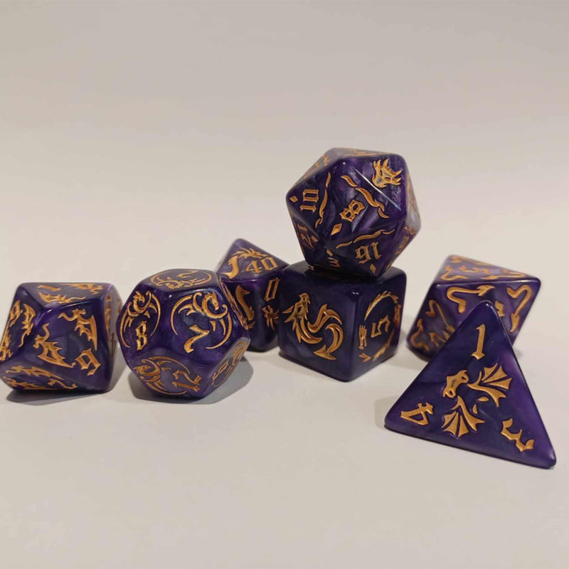 Magic Dragon - 7 Piece Polyhedral Dice Set + Dice Bag