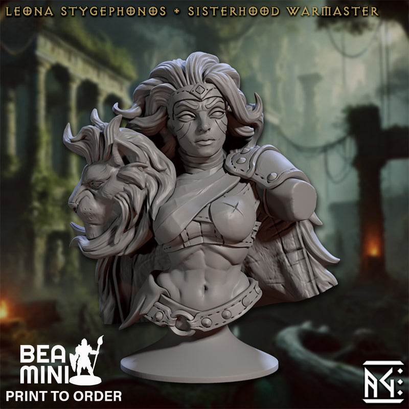 Leona Stygephonos, Sisterhood Warmaster Bust | BeaMini Print to Order Miniatures