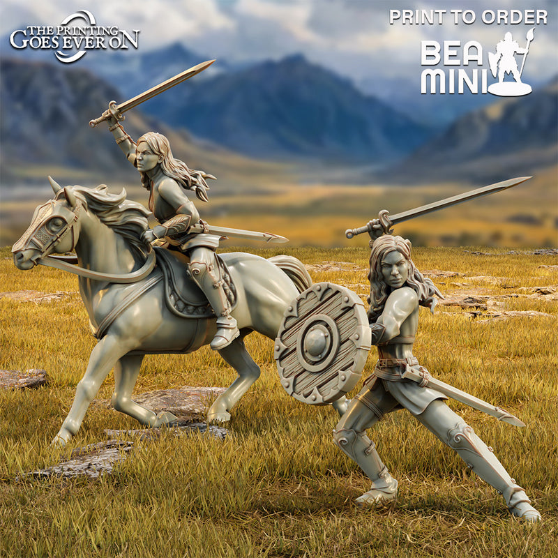 Hedda, Female Fighter - On Foot and Mounted | BeaMini Print to Order Miniatures