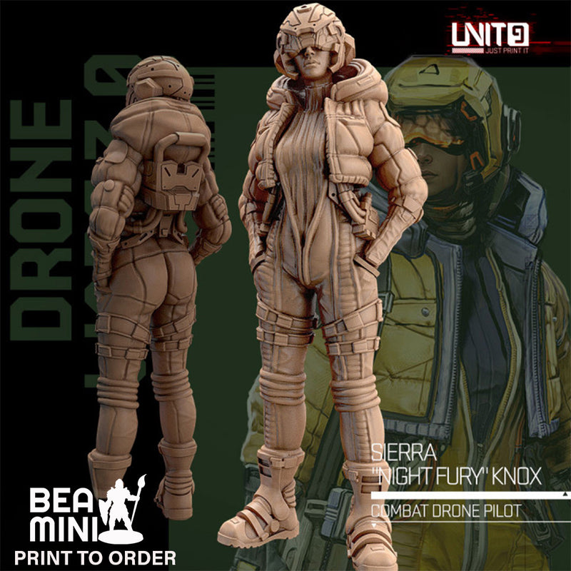 Sierra "Night Fury" Knox - Combat Drone Pilot | BeaMini Print to Order Miniatures