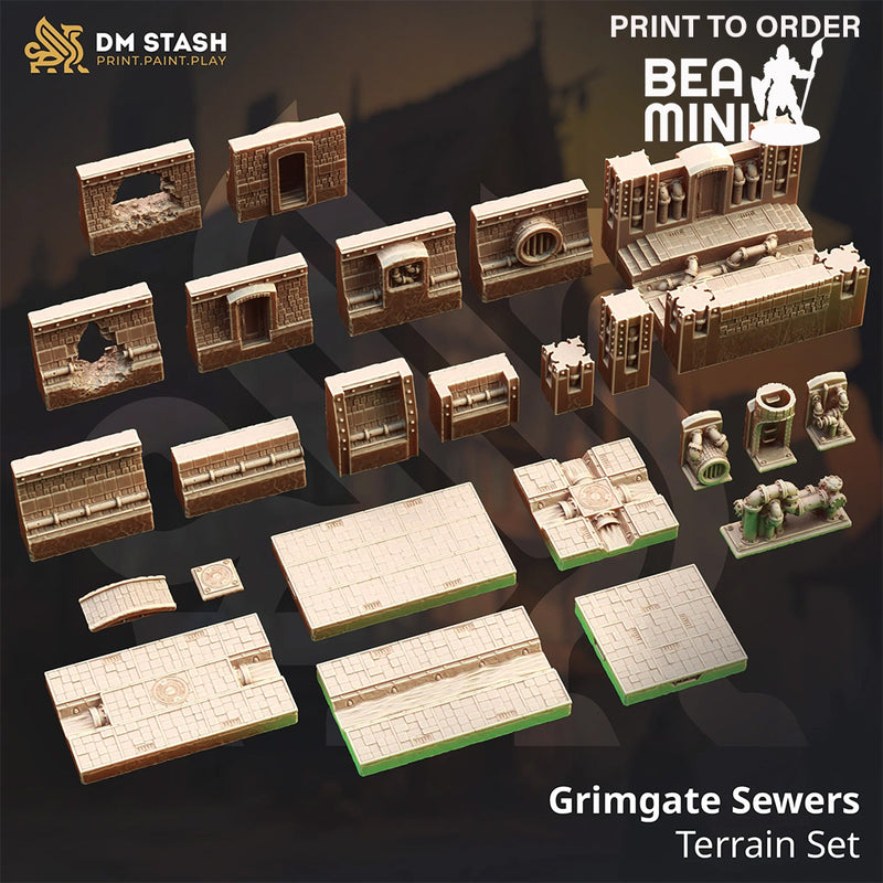 Grimgate Sewers Terrain Set | BeaMini Print to Order Miniatures