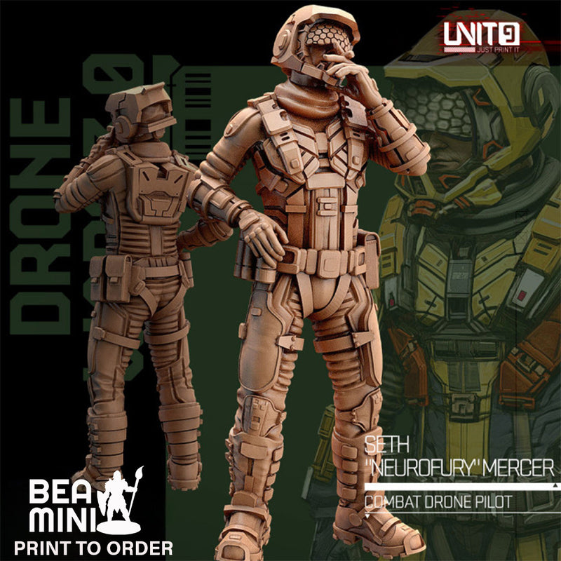 Seth "NeuroFury" Mercer - Combat Drone Pilot | BeaMini Print to Order Miniatures