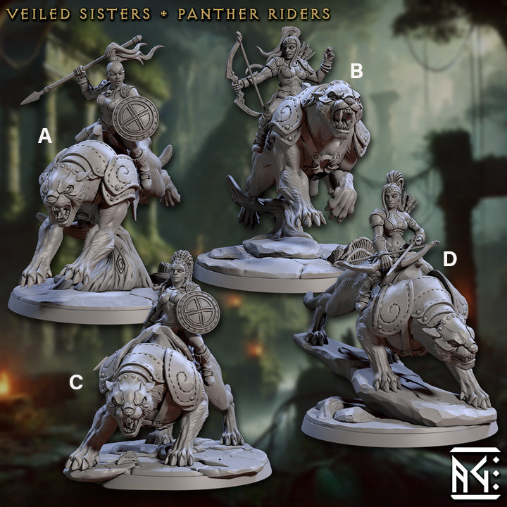 Veiled Sisterhood Panther Riders - Ranged | BeaMini Print to Order Miniatures