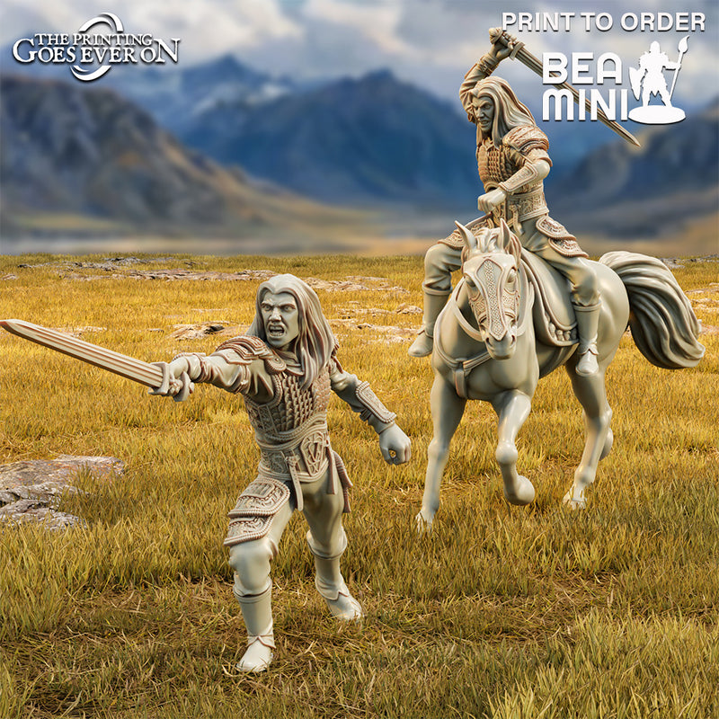 Thalred, Elven Fighter – On Foot and Mounted | BeaMini Print to Order Miniatures