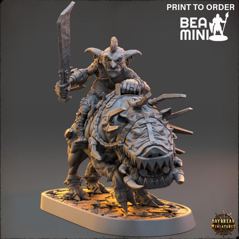 Myneer Augolf da Tredzle - Goblin Boar Rider | BeaMini Print to Order Miniatures