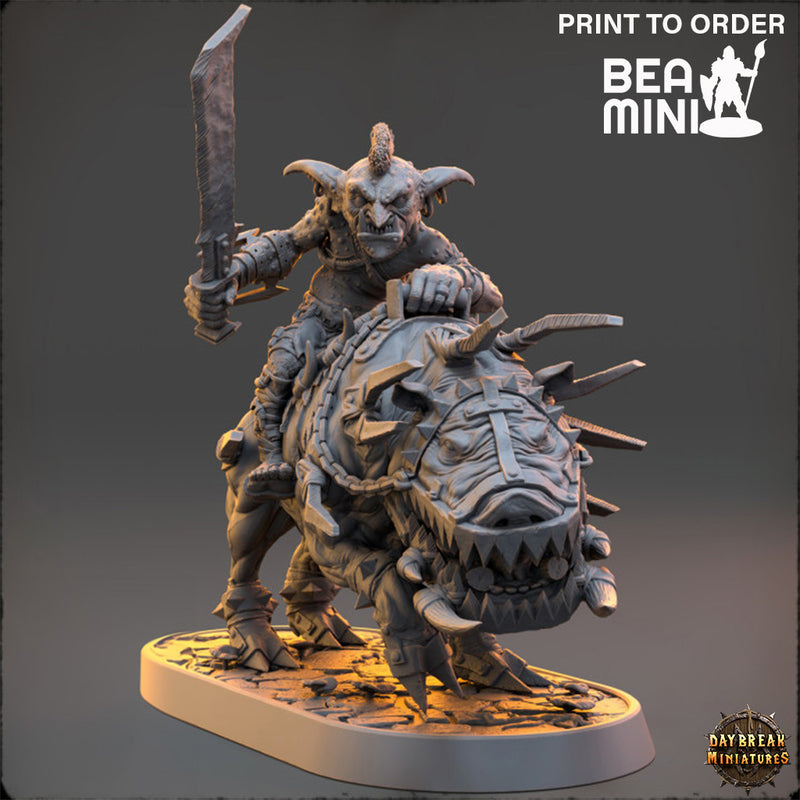 Myneer Augolf da Tredzle (Goblin Archer) - Mounted on Grackus | BeaMini Print to Order Miniatures