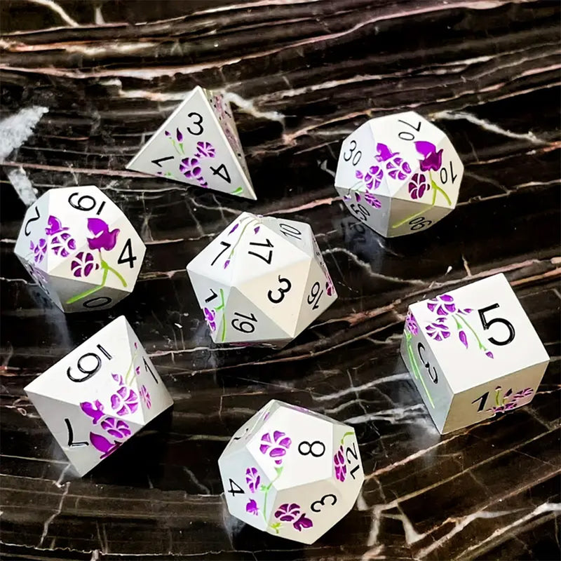 Purple Lilly - 7 Piece Metal Polyhedral Dice Set