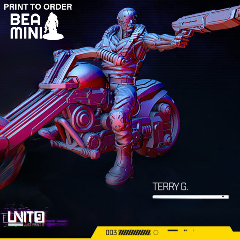 Terry G. on Motorbike | BeaMini Print to Order Miniatures