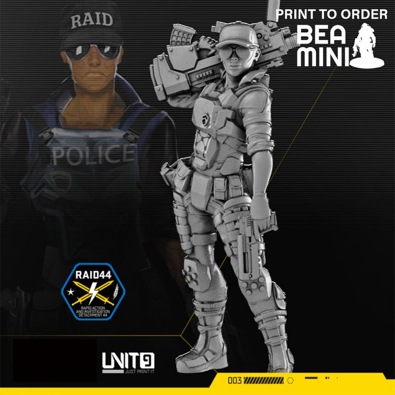 Cyberpunk Police Officer Lt. Justine Clevel | BeaMini Print to Order Miniatures