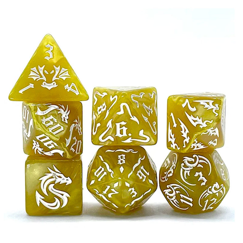 Summer Dragon - 7 Piece Polyhedral Dice Set + Dice Bag