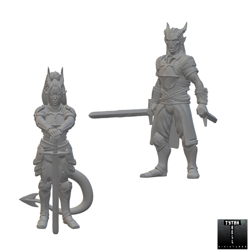 Tiefling Fighters | BeaMini Unpainted RPG Miniatures