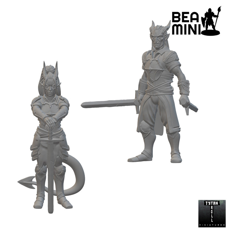 Tiefling Fighters | BeaMini Unpainted RPG Miniatures