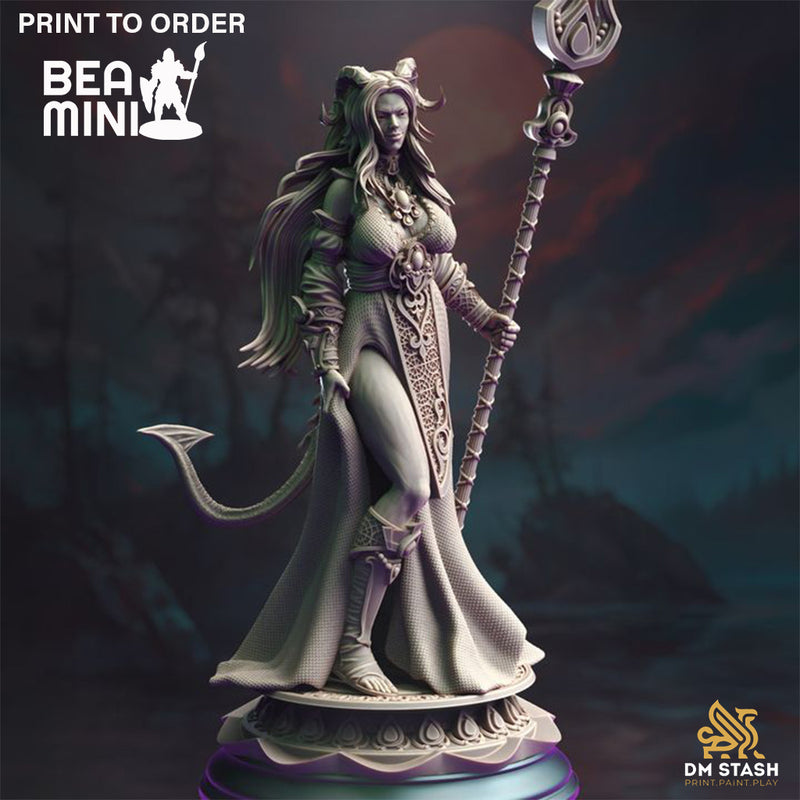 Tiefling Cleric - Tharia Moonshadow | BeaMini Print to Order Miniatures