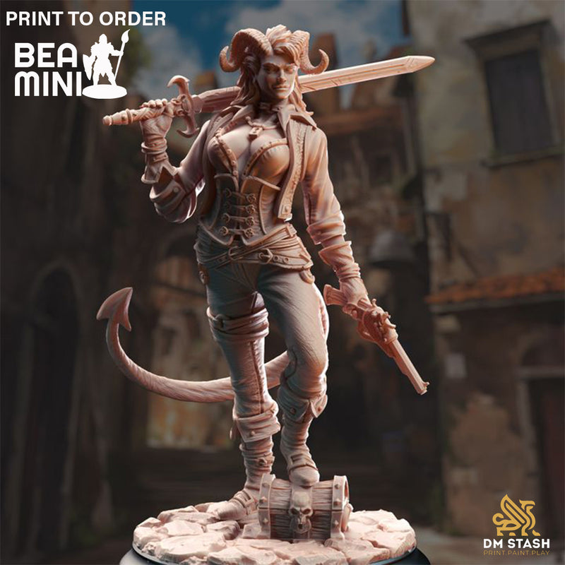 Tiefling Rogue - Syntheia the Daring | BeaMini Print to Order Miniatures